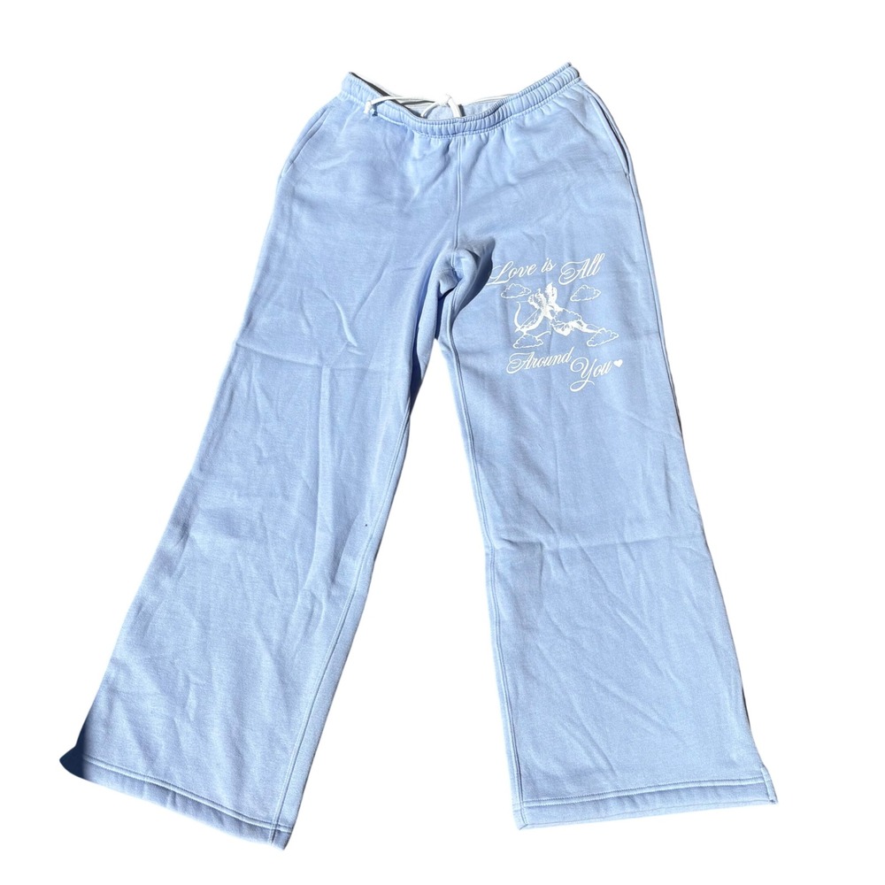 Wild Fable Light Blue High Rise Wide Leg Sweatpants Love Is All Around You M